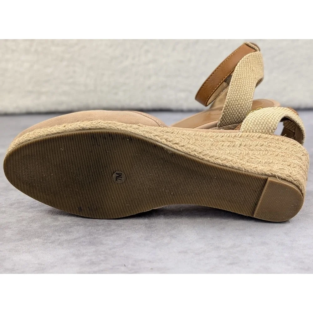 Style & Co Tan Espadrille Wedge Sandals Womens 7M Ankle Strap Closed Toe Shoes